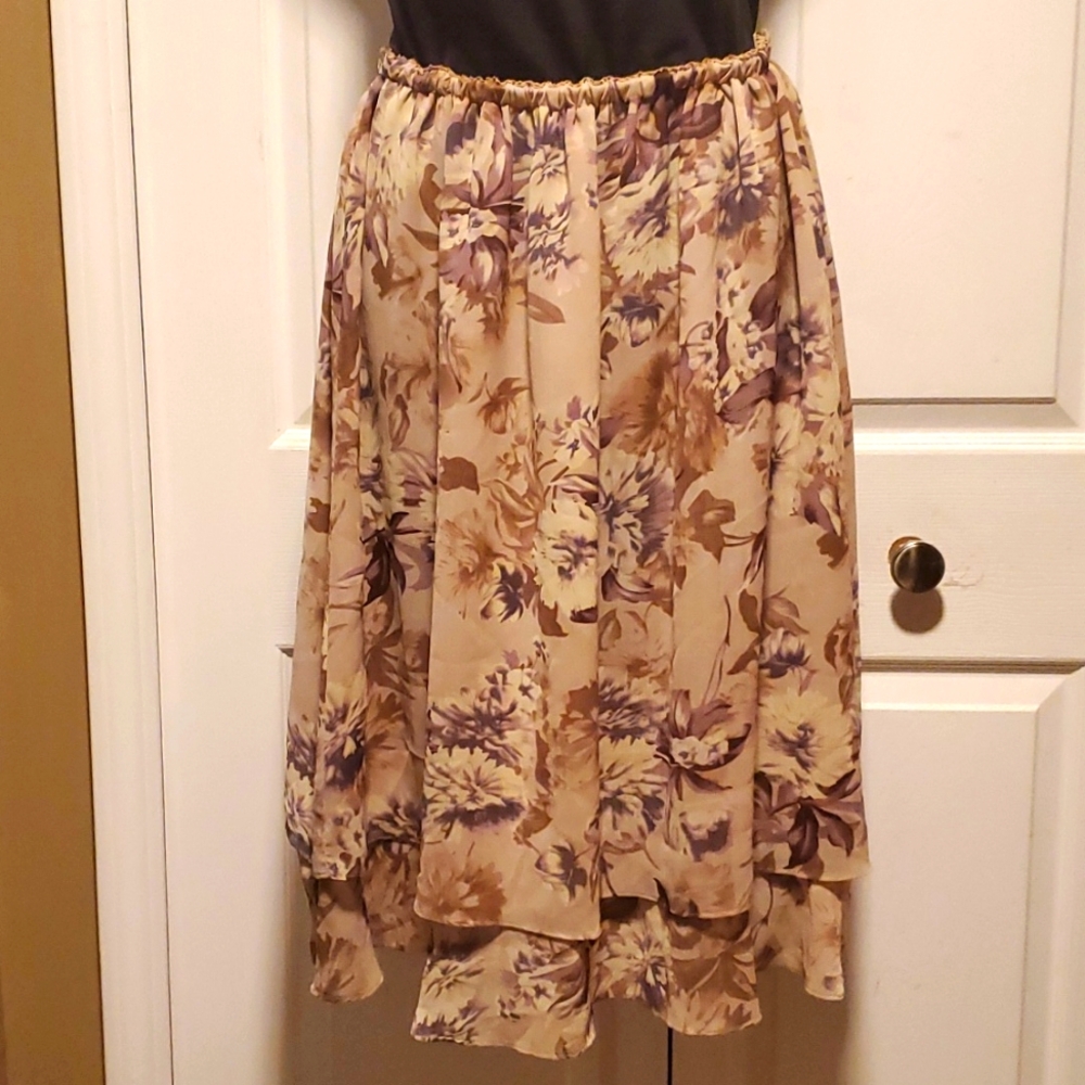 Bahari Women's Brown/Plum Floral 2-Tier Layered Skirt - Size 22W